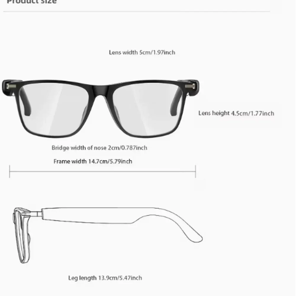 Bluetooth AI Smart Glasses Speakers Eyewear Translator Headphones Black